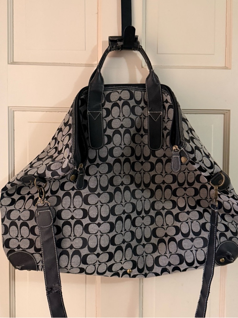 Coach Black and Gray Signature Luggage Bag
